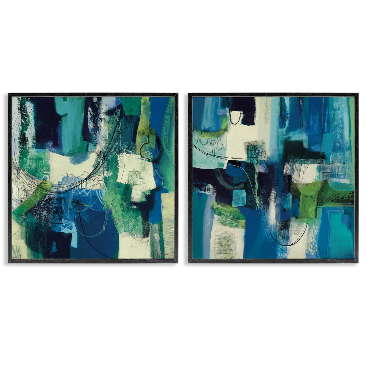 Stupell Industries Blue & Green Abstracts 2pc Framed Giclee Set, design by Maurizio Piovan
